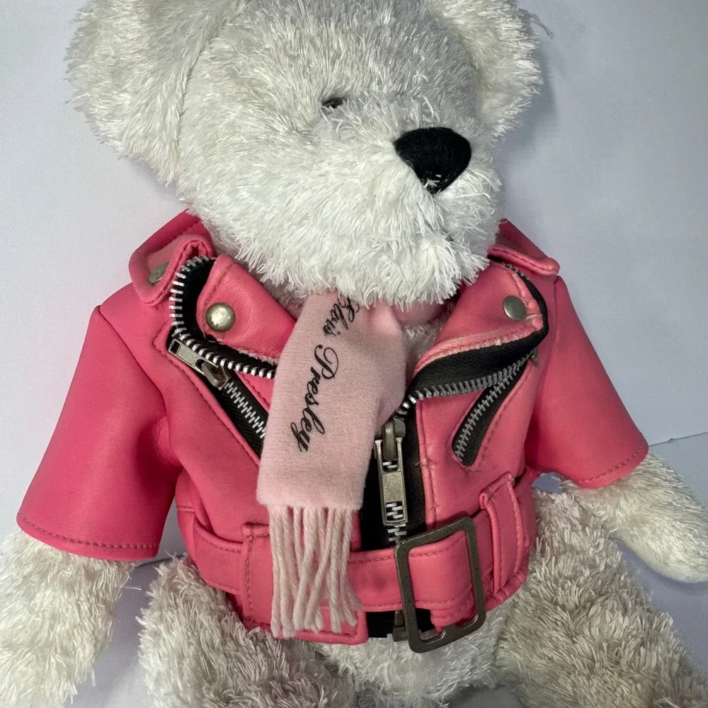 Elvis Presley Graceland Vintage White Teddy Bear Pink Moto Jacket 2004 12inch